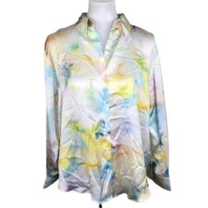 Zara Tie Dye Satin Effect Oversized Shirt Button Down V-Neck Lapel